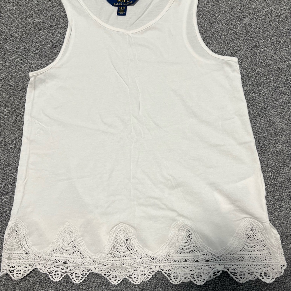 Polo Ralph Lauren White Lace Hem Tank Top